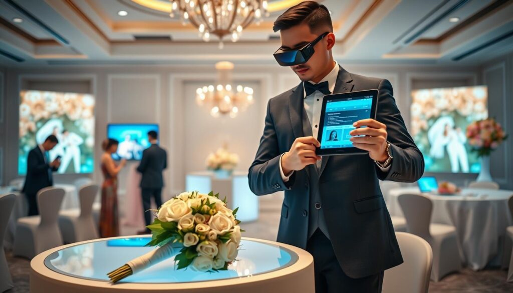 เจ้าบ่าวที่ใช้เทคโนโลยีในงานแต่งงาน เจ้าบ่าวที่ใช้เทคโนโลยีในงานแต่งงาน